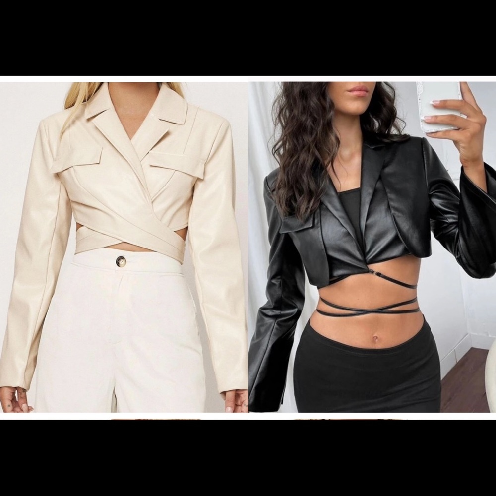SHEIN 2 CROPPED BLAZERS ONE BLACK SIZE LARGE  AND ONE BEIGE SIZE XL PU L…